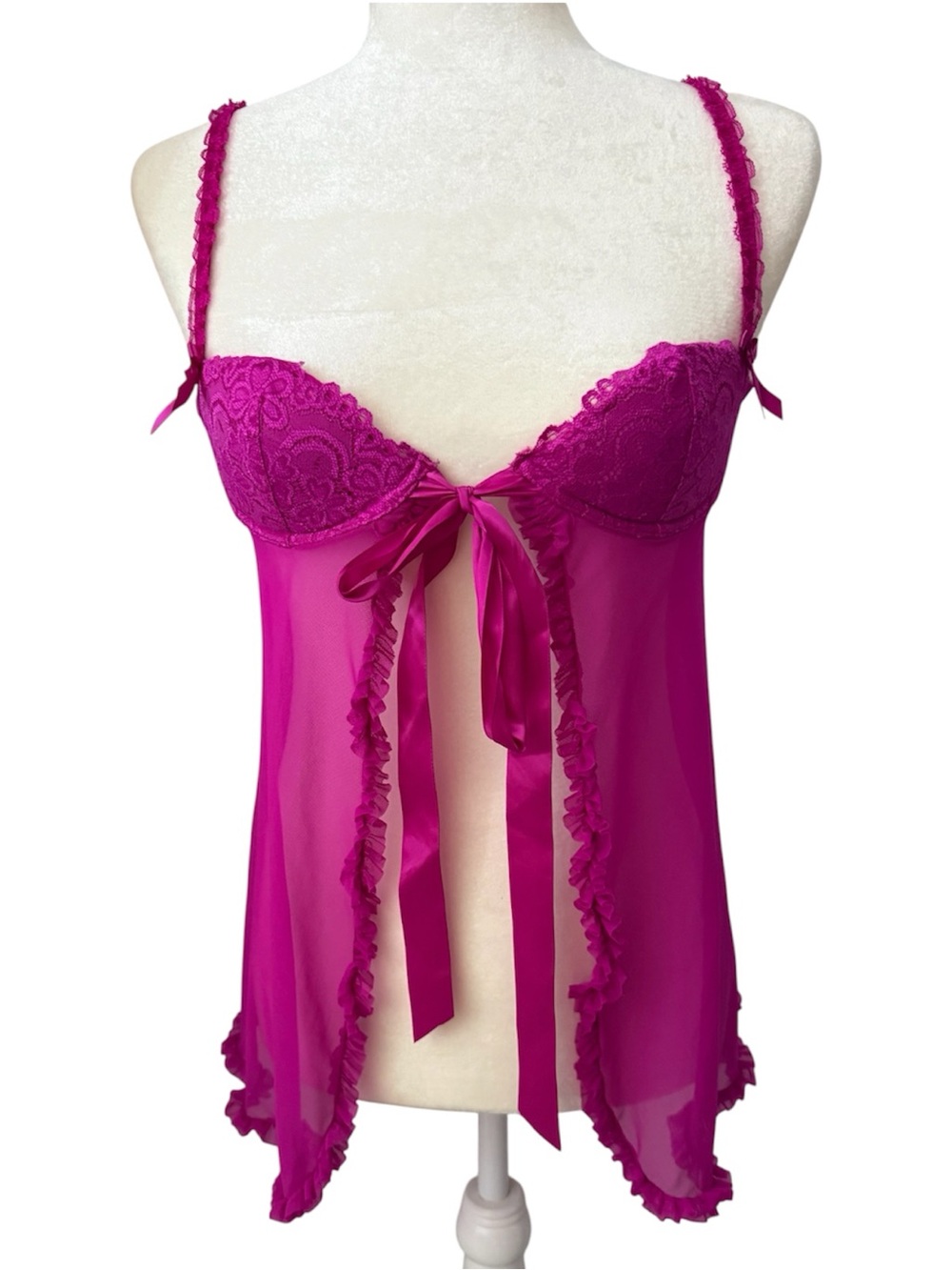 LA SENZA Baby Doll Slip Tie Front with Lace and Bow Details